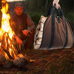 Firewood Storage Bag Oxford Cloth Brown Portable Outdoor Use Rectangle Shape - Product Image 2