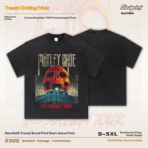 T-shirt Vintage Americana Retrò in Cotone Lavato e Invecchiato, Stampa Motley Crue, Manica Corta, Vestibilità Ampia, Stampa Digitale Diretta - Product Image 5