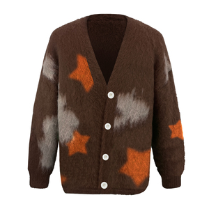Logotipo personalizado dos homens Jacquard V-Neck camisola de malha com manga comprida <span class=keywords><strong>Fuzzy</strong></span> Mohair Cardigan-Novo design para o inverno - Product Image 3