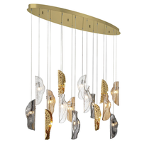 Lustre ovale en laiton brossé de luxe avec verre artisanal et cuivre forgé, éclairage moderne, lustre moderne
