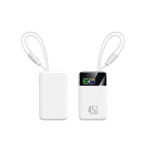 Fast Charging 20000mAh 45W Mini Portable Power Bank 2-in-1 Data Cable Digital Display Screen Type-C Input/Output Universal