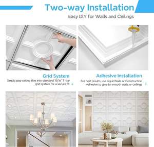 Panneaux muraux 3D en PVC Carreau de plafond décoratif à coller Panneau de plafond carré-Blanc Panneaux de conception - Product Image 5