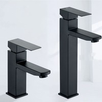 Robinet mélangeur chaud/froid noir à col long et carré en acier inoxydable pour évier de cuisine, lavabo de salle de bain et hôtel