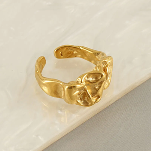 Elegante anillo de cóctel Retro para mujer, oro de 18 quilates y acero inoxidable 304, Color sólido, accesorio informal de moda, chapado en oro - Product Image 3