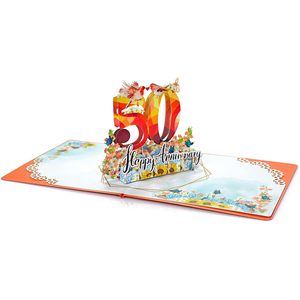 50th Anniversary Pop up 3D Romantic Love Greeting Card 4 Color Printed Gloss Lamination for Wedding & Valentine's Day - Product Image 3