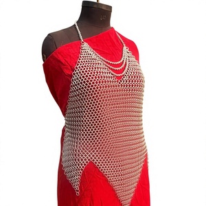 Chaleco de malla de acero inoxidable plateado, diseño irregular, armadura de moda, ropa de metal soldado - Product Image 3