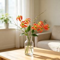 5 Köpfe 87cm Künstliche Flammen-Gloriosa-Lilie, Künstliche Orchideenblume für Heim, Hotel, Hochzeit, Tischvase, Deko, Künstlicher Blumenstiel