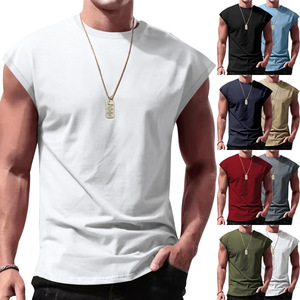 Canotta Estiva da <span class=keywords><strong>Uomo</strong></span> Nuovo Design, Casual, Vestibilità Ampia, Tinta Unita, in Tessuto Non Tessuto Lavorato a Maglia da 200 Grammi con Stampa Fantasia - Product Image 3