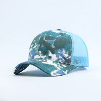 Casquette Trucker Streetwear 2026 Personnalisée avec Logo OEM ODM, Imprimé Camouflage Bleu Filet, pour Sport et Extérieur, Faible MOQ, Échantillon Disponible
