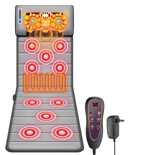 VCT-FE8306 Electric Plug-In Heated Full Body Massage Mattress with Shiatsu and Heat Therapy for Neck Back Lumbar Leg Pain Relief