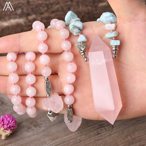 Vòng Cổ Mala Thạch Anh Hồng Pha Lê Màu Hồng Cho Nữ Trang Sức, Dây Chuyền Thắt Nút Hạt Chip Larimar Chữa Bệnh Quà Tặng - Product Image 5