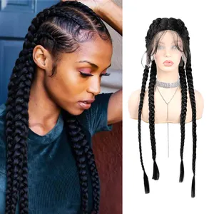 New Arrival Synthetic Wig With Baby Afro Crochet Braids Hair Natural Hairline Braiding Hair Box Braided Lace Front Wig