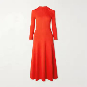 Abiti invernali personalizzati da donna a mezza costola rossa a manica lunga Midi maglieria maglione a tinta unita abbigliamento lavorato a <span class=keywords><strong>maglia</strong></span> da donna - Product Image 5