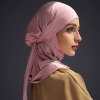 Bonnet intérieur Hijab uni à couvrance totale pour femme musulmane, sous-bonnet islamique à nouer en jersey modal, Hijab instantané avec sangles