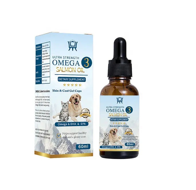 Aceite de salmón salvaje puro para perros y gatos, suplemento alimenticio líquido Omega 3 para la salud del corazón y la salud de las articulaciones, 100ml