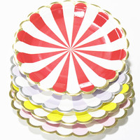 Fabricants Assiettes en papier de fête petit plat jetable feuille d'or bord festonné rayé couleur pastel bonbon décoration de fête