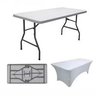 Meja Metal lipat luar ruangan PP kaki logam polietilena berkepadatan tinggi (HDPE) besi 240 cm (8 kaki) furnitur luar ruangan panjang kosong