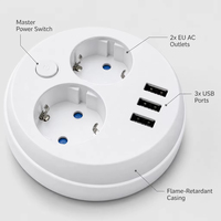 Kompakte Tragbare Reise-Steckdosenleiste EU-Stecker Rundes Verlängerungskabel 2 AC-Steckdosen 3 USB-Schnellladehub für Zuhause Büro Hotel