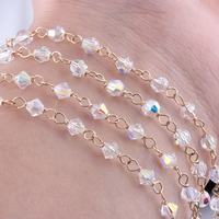 Chaîne Saturne en cristal de 4mm remplie d'or 14K avec perles de diamant clair pour la fabrication de bijoux, collier et bracelet.