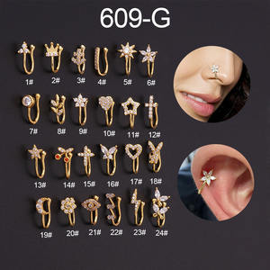 1 pièce anneaux de nez en zircon non piercing clip sur anneau de nez en forme de U pince-nez femmes fleur papillon couronne bijoux de piercing corporel - Product Image 1