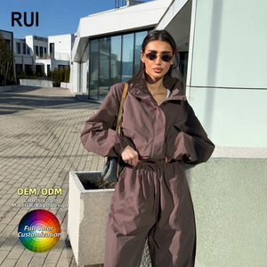 RUIQUWIN 2026 Autumn Women's Set Stand Collar <b>Zip</b> <b>up</b> <b>Cropped</b> Jacket Wide Leg Pants 2 Piece Set Tracksuit Manufacturer - Product Image 1