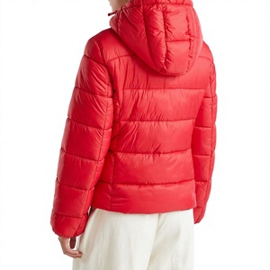 Women's Red <b>Quilted</b> Puffer <b>Jacket</b> With Hood Zipper Closure Winter Warm Coat Full Sleeve Regular Fit Solid Color - Product Image 2