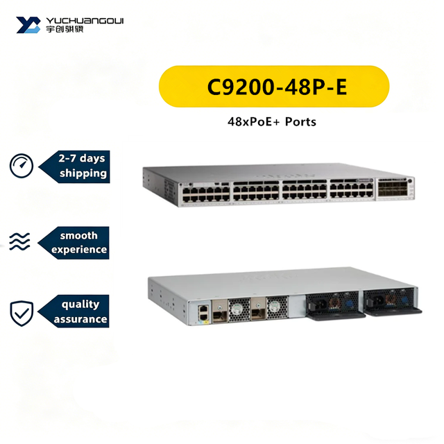 Original new in stock  Layer 3 Network Switch 48 ports full PoE+ C9200-48P-E