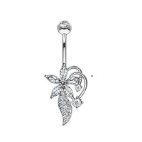 Bijoux de piercing pour nombril en acier inoxydable 316L, filetage interne, motif papillon et fleur, vente en gros