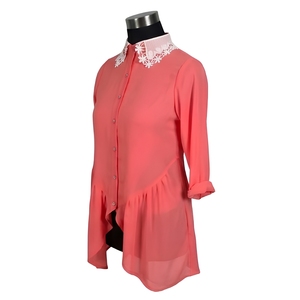 Women's Casual Chiffon Top <b>Lace</b> Peter Pan <b>Collar</b> Asymmetric Hem Three Quarter Sleeve Breathable Sweet Spring Summer Regular Fit - Product Image 2