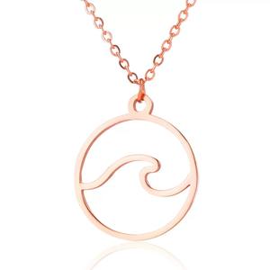 SSeesy Mode Simple <span class=keywords><strong>Été</strong></span> Étanche Vague Conception Collier En Acier Inoxydable Pendentif Creux Vague Ronde Pendentif Collier - Product Image 4