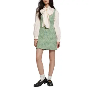 Moda personalizzata di lusso cinghie strette scollo A forma di U Tweed una linea Mini abito elegante abito da donna primavera autunno Wear
