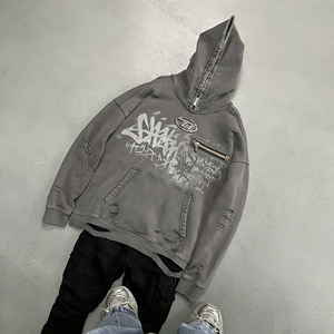 Sweat-shirt à capuche en polyester personnalisé, design <span class=keywords><strong>vierge</strong></span>, streetwear <span class=keywords><strong>de</strong></span> luxe surdimensionné, sans manches, fermeture éclair, pour adultes - Product Image 5