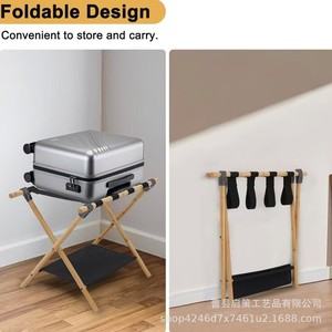 Bamboo Foldable Luggage Rack Portable Wooden <b>Suitcase</b> <b>Storage</b> Rack Hotel Guesthouse Shoe Organizer Two Layer Foldable - Product Image 5