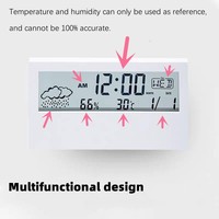 Réveil de bureau électrique LCD blanc avec calendrier et affichage numérique de la température et de l'humidité, montre moderne pour la maison et le bureau, fonctionne sur piles