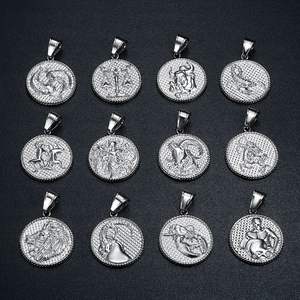 Constelación del zodiaco horóscopo signo moneda 18K oro Chapado en acero inoxidable joyería de moda collares impermeables para mujeres - Product Image 3