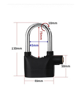 Cadenas avec capteur de choc 110db Noir Anti-vol Alarme sonore forte Verrou avec clé