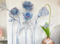 Set Bunga Poppy Biru dan Ungu dari Bahan Organza Raksasa yang Dapat Berdiri Sendiri untuk Dekorasi Pernikahan, Acara, Pesta, Rumah, dan Jendela