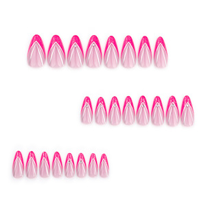 Faux ongles à pression rouge en forme de V <span class=keywords><strong>amande</strong></span> mi-longue OEM, 24 pièces/boîte, couverture complète, ongles artificiels, manucure Abs complète - Product Image 3