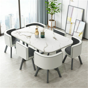 Sang Trọng Bằng Gỗ Hiện Đại Đầy Đủ Gỗ Kim Loại Bàn Ăn Đặt 6 Chỗ Ngồi Bàn Với Ghế Phòng Khách Nhà Hàng Đồ Nội Thất Bộ Ghế - Product Image 1