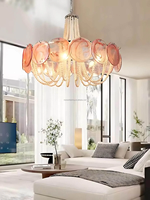 Vente chaude Lustres en verre décoratifs de luxe de Murano rose avec perles pour Villa Salon Chambre Lustres en verre modernes