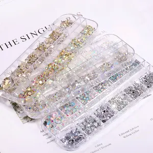 ABクリスタルラインストーンダイヤモンド宝石3Dキラキラネイルアート装飾美容12箱セット女性に適用しやすい