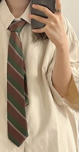 Corbata <span class=keywords><strong>de</strong></span> rayas <span class=keywords><strong>de</strong></span> café Contraste verde Vintage Hecho a mano Marrón Estilo <span class=keywords><strong>de</strong></span> la <span class=keywords><strong>Academia</strong></span> Japonesa Moda versátil - Product Image 3