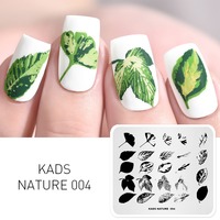 Plaque de stamping pour ongles rectangulaire en acier inoxydable souple, durable, motif Forêt Naturelle, marque KADS, 49 motifs, logo personnalisé professionnel