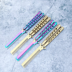 Cuchillo de Práctica Plegable Tipo Mariposa, Sin Filo, de Acero Inoxidable con Recubrimiento de Titanio, para Entrenamiento al Aire Libre, Personalizable, Estilo <span class=keywords><strong>CSGO</strong></span> - Product Image 1