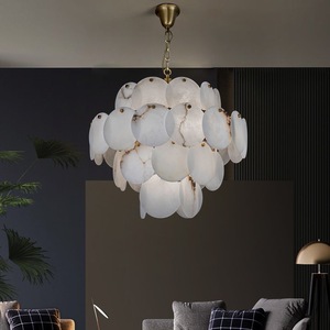 Lustre moderne tout en cuivre de haute qualité pour la décoration du salon, grand plafond en marbre d'albâtre et de pierre blanche d'Antik d'Espagne - Product Image 4