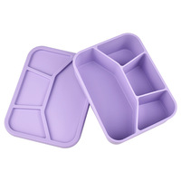 Boîte à lunch en silicone à 4 compartiments pour la préparation des repas, 21x16cm, qualité alimentaire, compatible micro-ondes, réutilisable, avec couvercle
