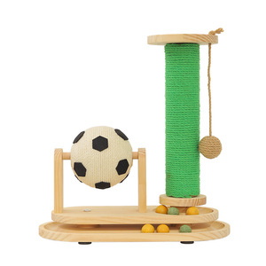 Bruce Cat Scratching <b>Post</b> With Soccer Ball Spinning <b>Toy</b> Solid <b>Wood</b> Vertical Sisal Claw Sharpening For Cats Entertainment - Product Image 5