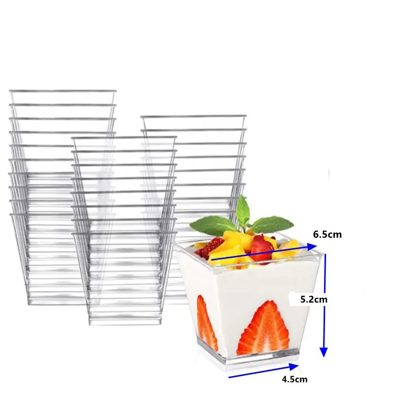 Nh Custom Doorzichtige Wegwerp Plastic Ps Dessertbeker Met Lid.2 3 4 5Oz Mini Vierkante Dessertbekers Voor Ijsmousse