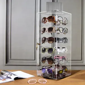 定制商业零售POS弹出式桌面亚克力安全锁旋转眼镜太阳镜展示架，带顶镜
