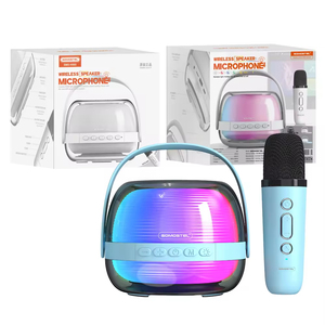 Caixa de Som Mini Karaoke Portátil Sem Fio com Microfone Sem Fio/Rádio FM/TF/USB Luz RGB Software de Música Hi-Fi para Home Theatre - Product Image 5